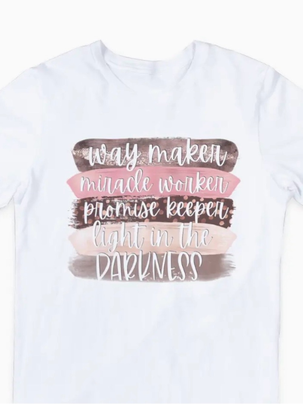 Gildan White ‘Way Maker' Pink & Brown Brushstroke Design Tee with Crystals